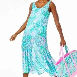 EUC Lilly Pulitzer Camellia Cover Up or Dress Blue Ibiza Aqua La Vista Small